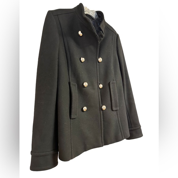 Banana Republic Wool Peacoat Black Jacket Vintage 2004 Y2k Silver Buttons Small - Picture 6 of 16